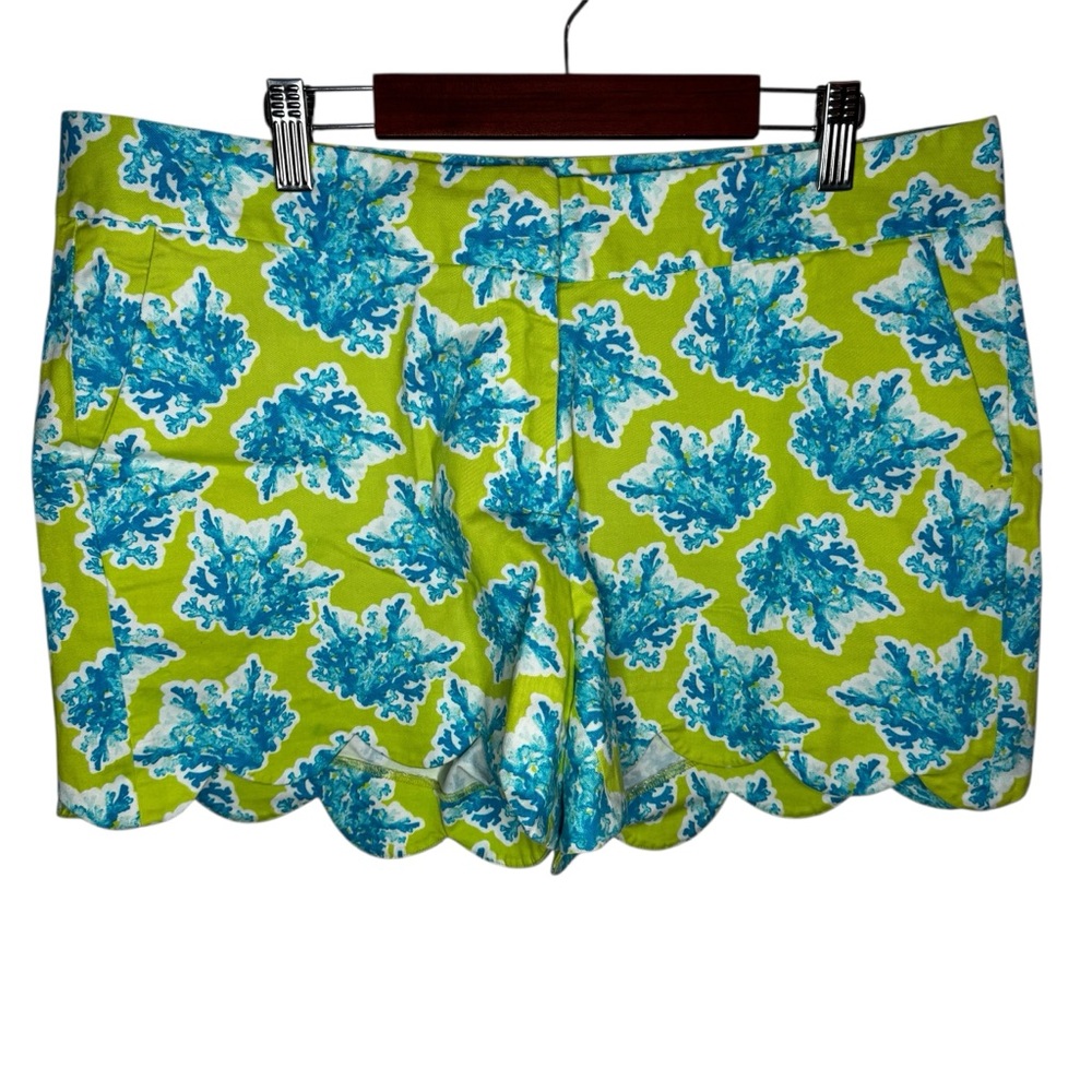 crown & ivy Lime Green and Turquoise Floral Scallop Hem Shorts